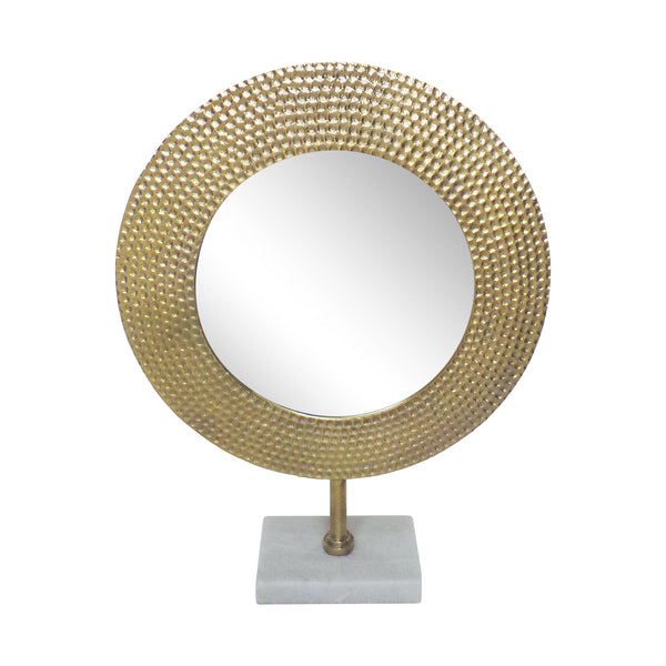 Metal 21" Hammered Mirror On Stand, Gold image