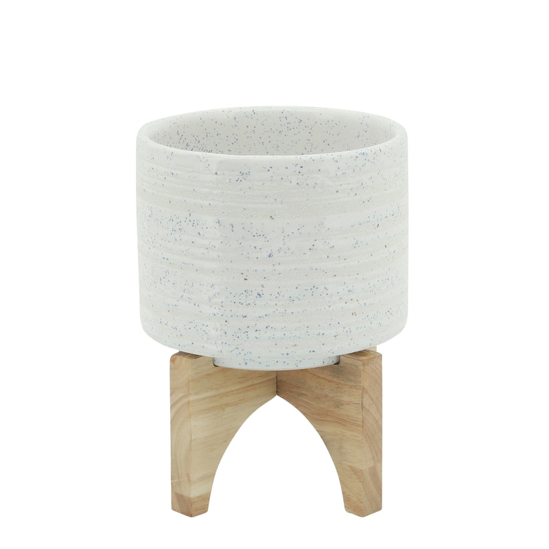 Ceramic 5" Planter On Stand, Speckled White image