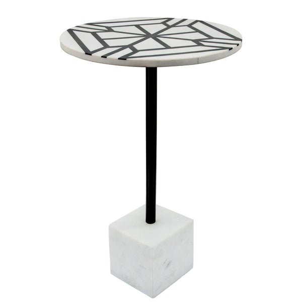 Metal/marble Side Table W/ Resin Top, White image