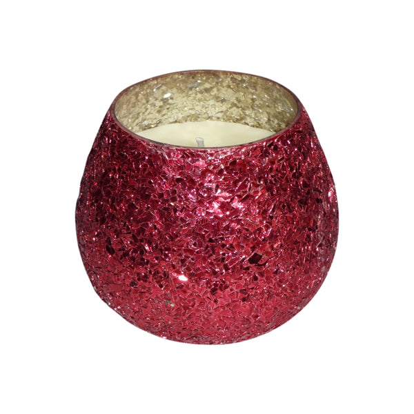 Candle On Red Crackled Glass 11oz image