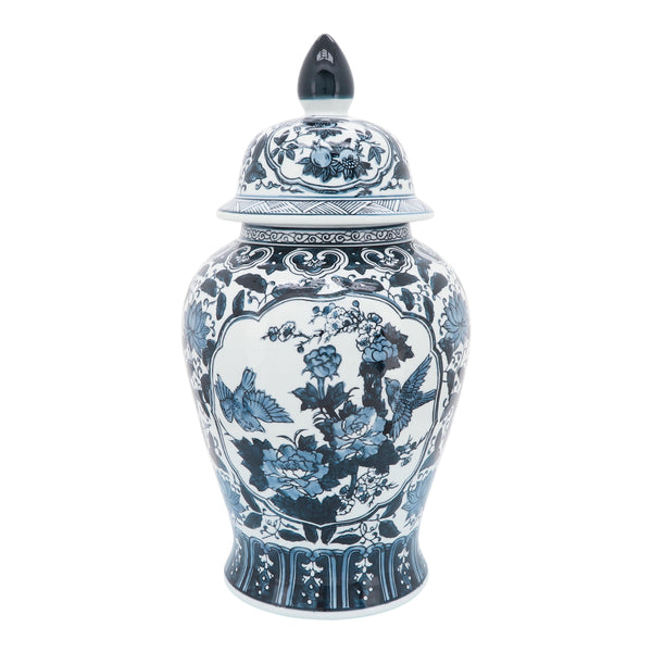 Cer, 18"h Flowers Temple Jar, Blue image