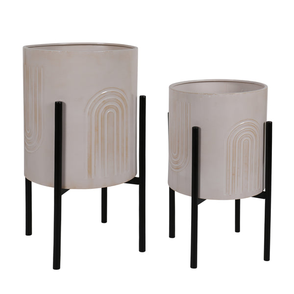 S/2 Arch Planters On Metal Stand, Beige/gold image