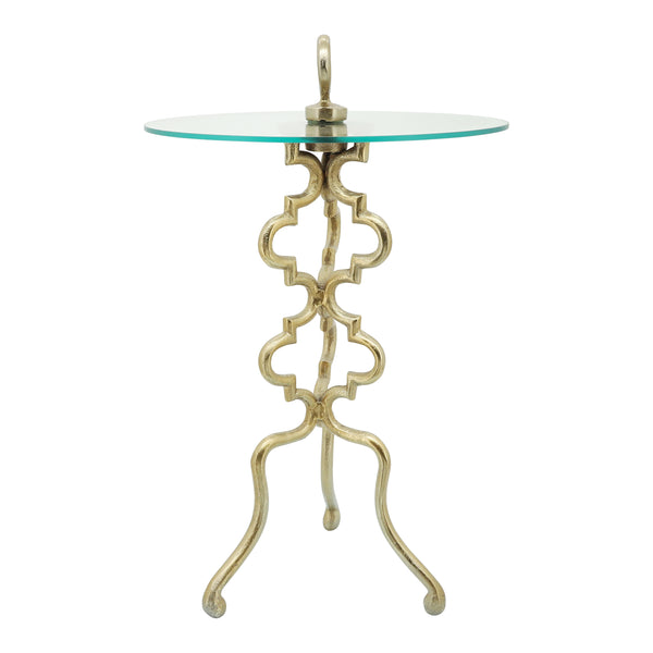 Metal, 26"h, Side Table With Glass Top, Gold Kd image