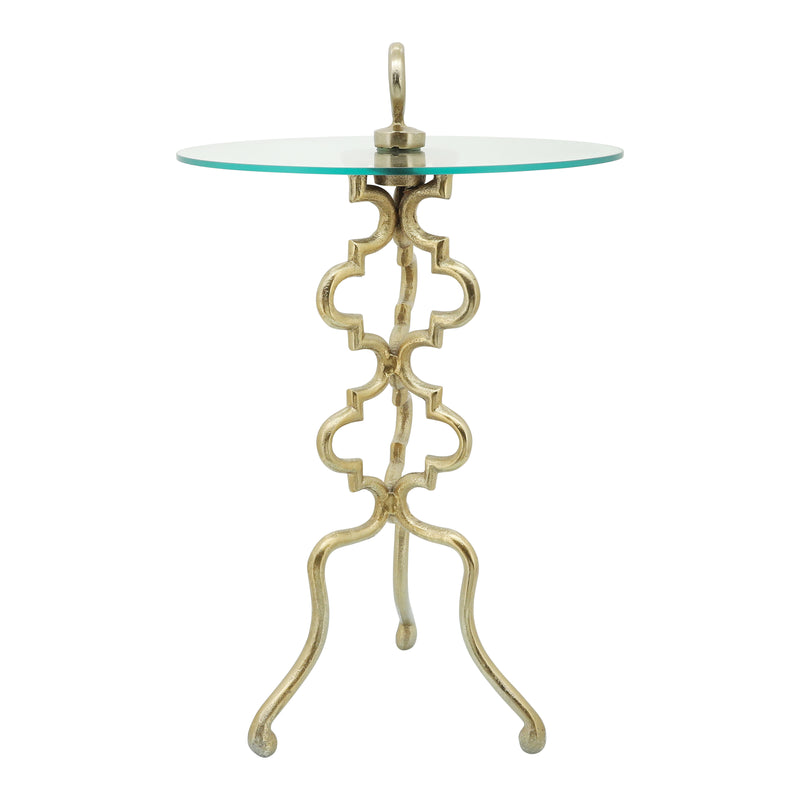 Metal, 26"h, Side Table With Glass Top, Gold Kd image