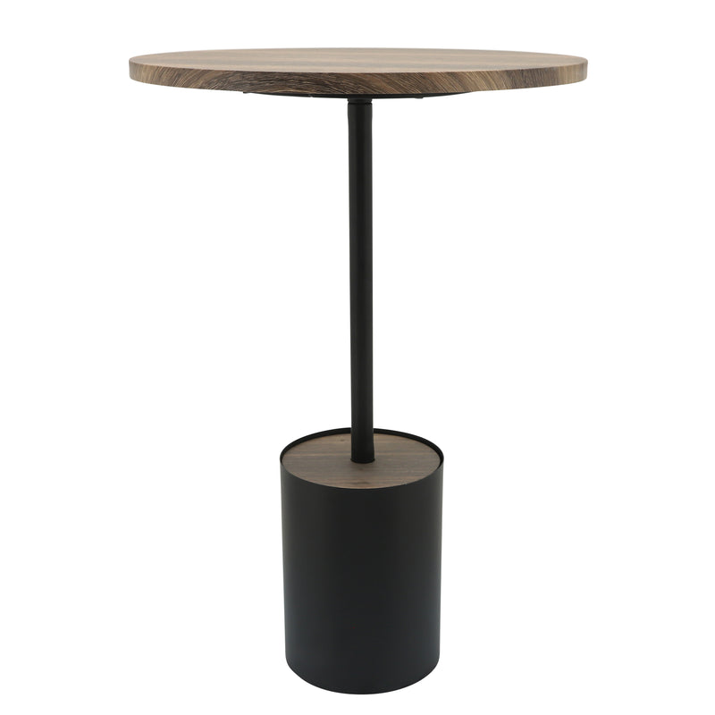 Metal, 24"h Side Table Wooden Top, Black/brown image