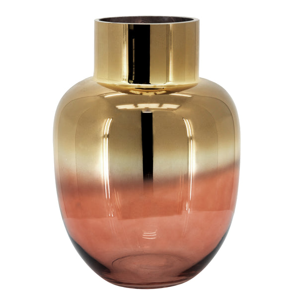 Glass 12"h Metallic Vase, Pink/gold image