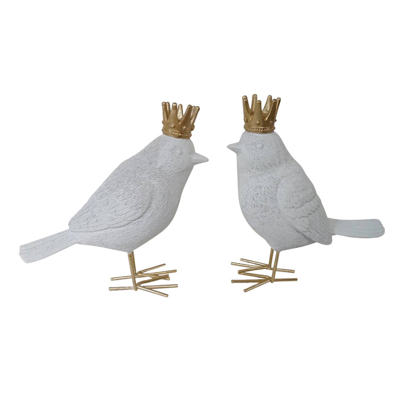 S/2 Polyresin Birds W/ Crown, White/gold image