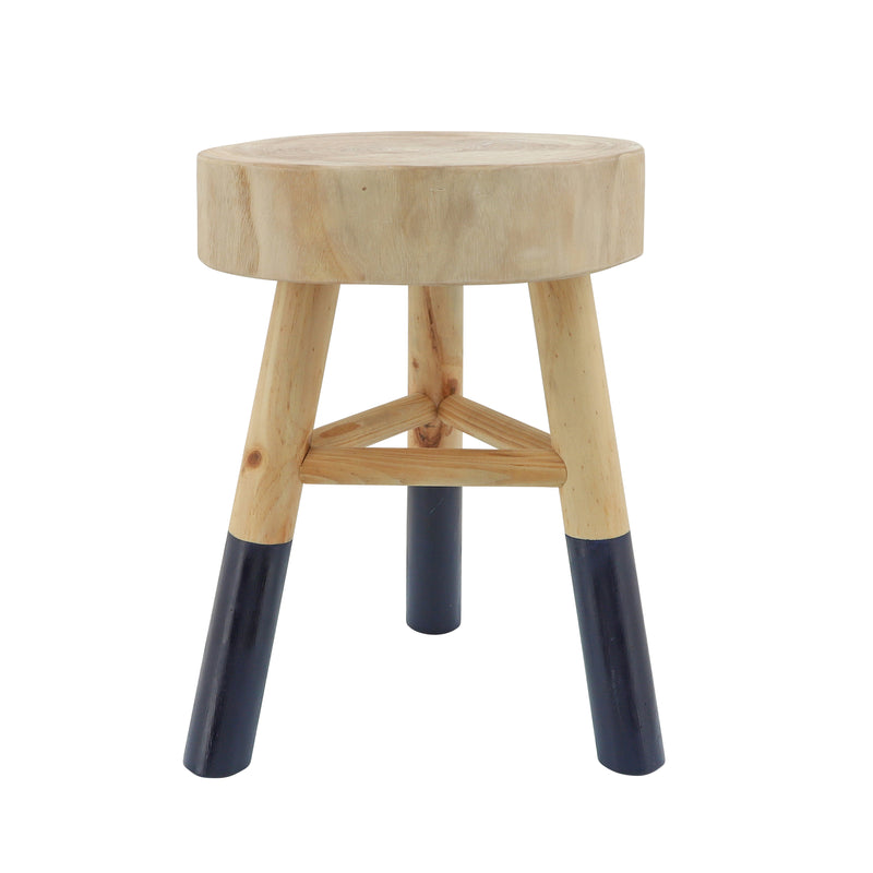 Wooden 16" Accent Stool W/ Dipped Legs, Tan/navy image