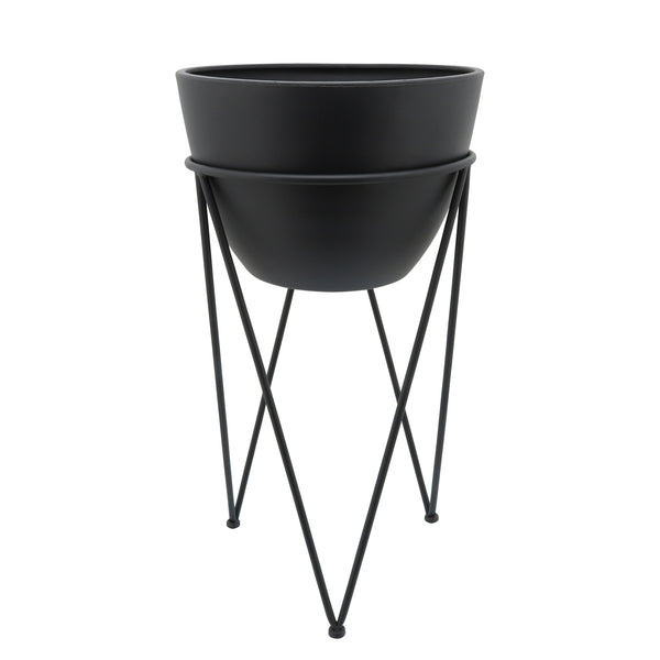Metal 14" Planter In Stand, Black image