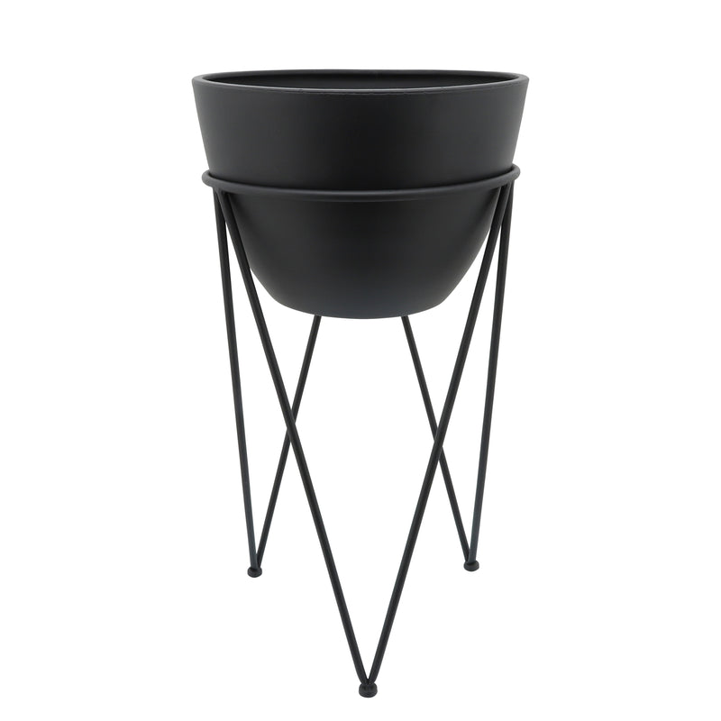 Metal 14" Planter In Stand, Black image