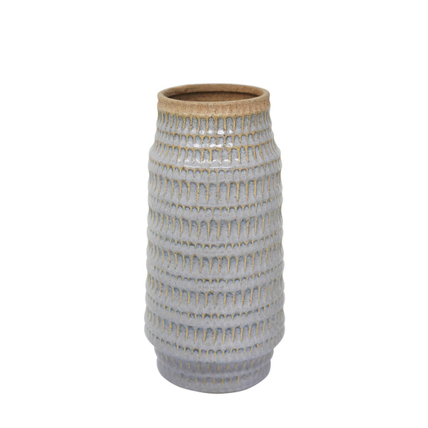 Ceramic 12" Tribal Look Vase, Gray image