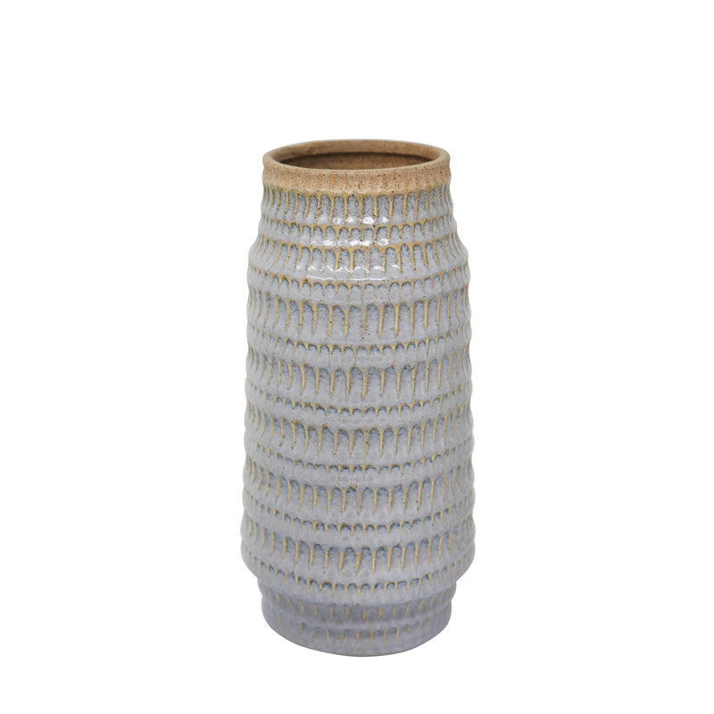 Ceramic 12" Tribal Look Vase, Gray image