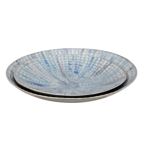 S/2 Metal 18/21" Round Plates, Ivory/blue image