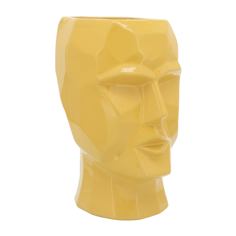 Cer, 12" Face Vase, Yellow image