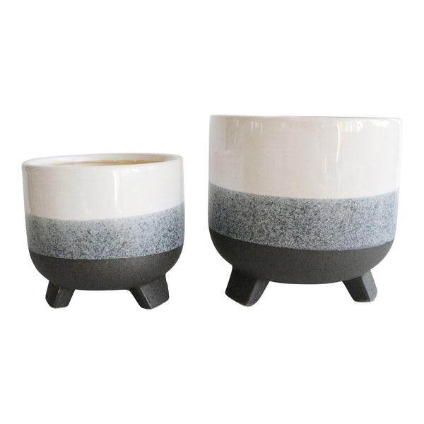 S/2 Ceramic 6/8" Footed Planter, Layered Gray image