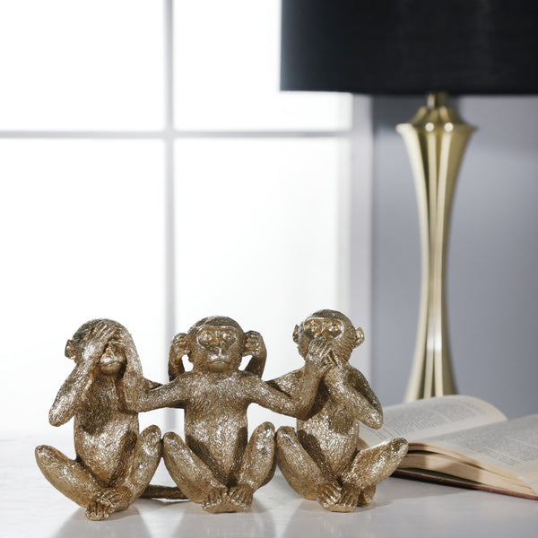 Resin 6"h Monkey Decoration, Gold image