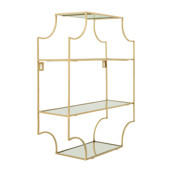 Metal, 25"h 4-tier Mirrored Shelf, Gold image