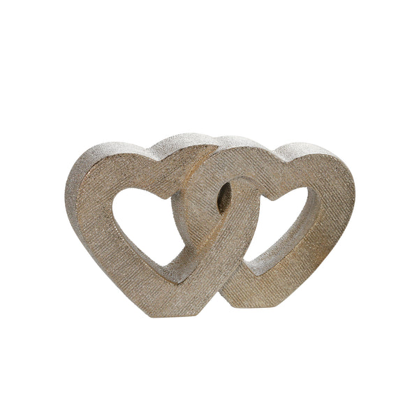10" Ceramic Double Heart Table Deco, Champagne image