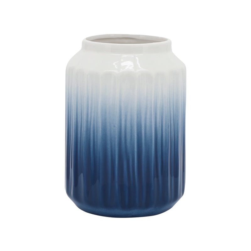 Cer, 9"h 2-tone Ridged Vase, Blue/white image