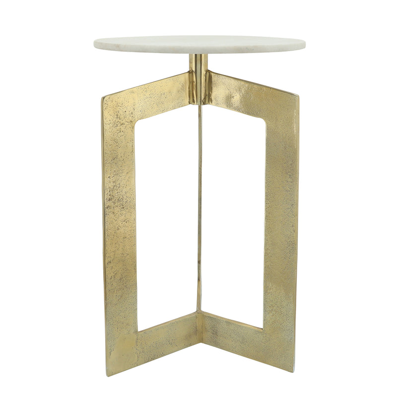 Metal, 25"h, Side Table With White Marble Top, Gld image