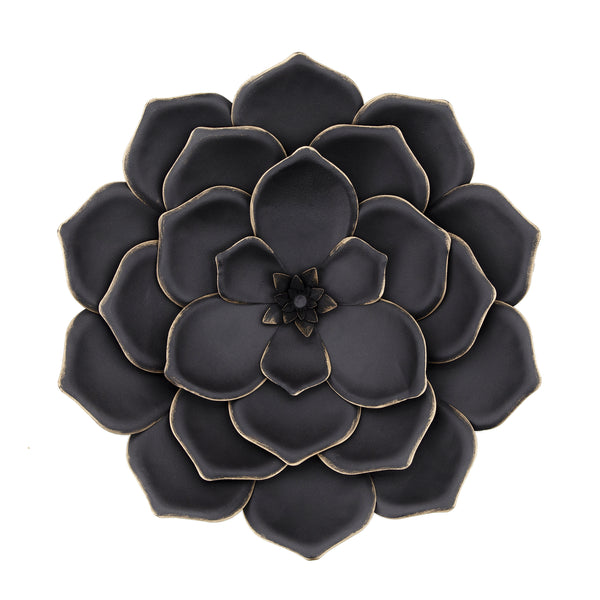 Metal 17"  Multi-layer Flower Wall Deco, Black image