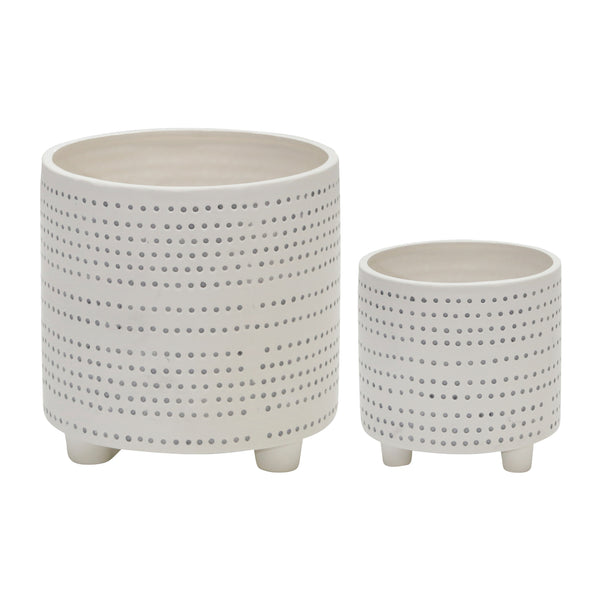 S/2 Ceramic Footed Planter W/ Dots 6/8", Ivory image