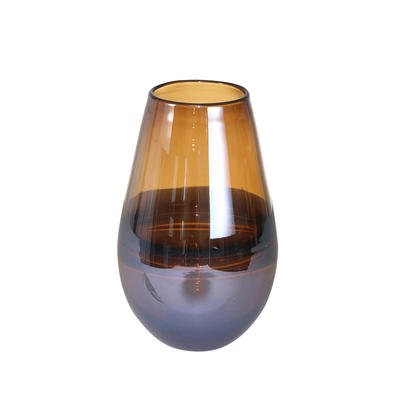 Glass, 9" Handmade Oval Vase,brown image