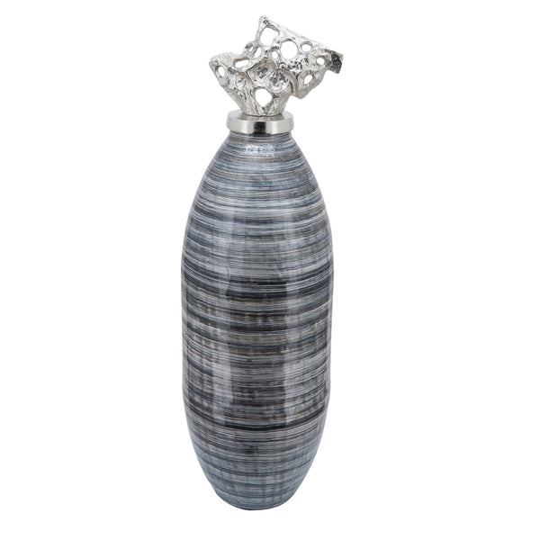 Glass, 41"h Vase W/ Aluminum Lid, Brown image