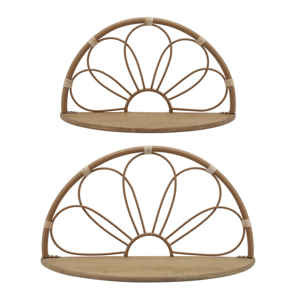 Metal, S/2 11/13" Arched Flower Wall Shelves,brown image
