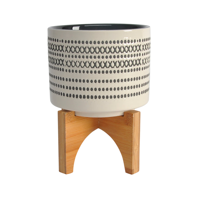5" Aztec Planter W/ Wood Stand, Gray image