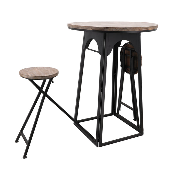 Metal/wood, 41"h Table W/ Folding Chairs, Brown image