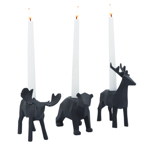 Resin, S/3 7" Forest Animals Candle Holder, Black image