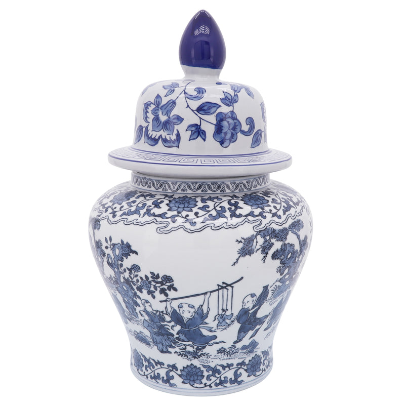 Cer, 15"h Blossoms Temple Jar, Blue image