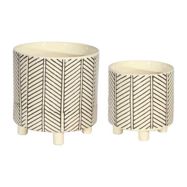 S/2 Footed Planters 9/6", Abstract White image