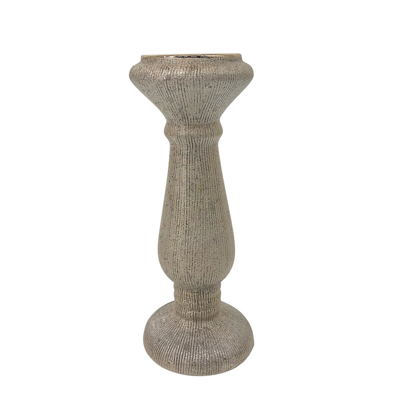 Cer, 10"h Candle Holder, Scratched, Champagne image