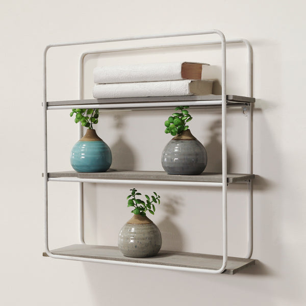 Metal/wood 3 Tier Wall Shelf, Gray/white image