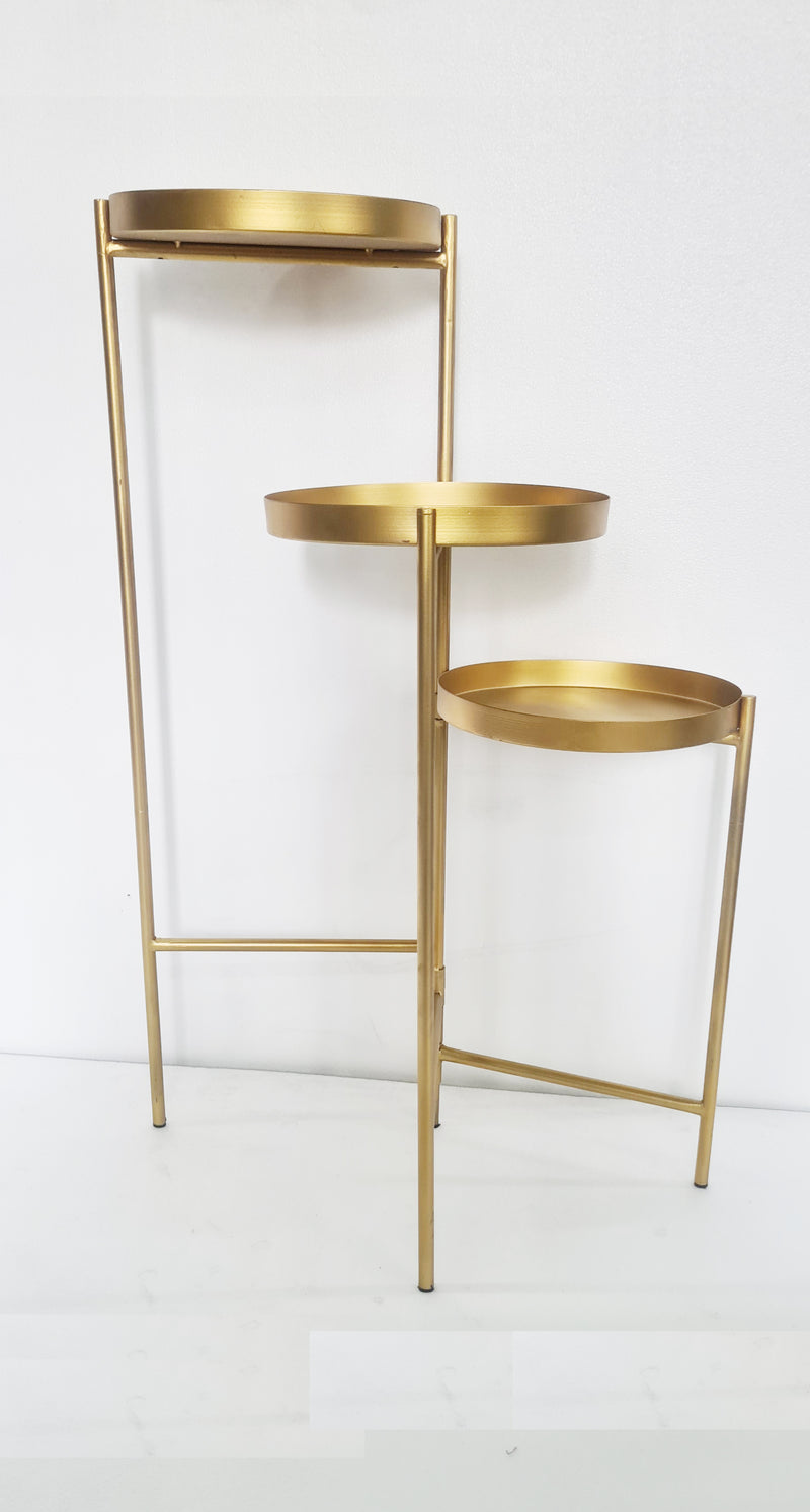 Metal, 32"h 3-layered Plant Stand, Gold image