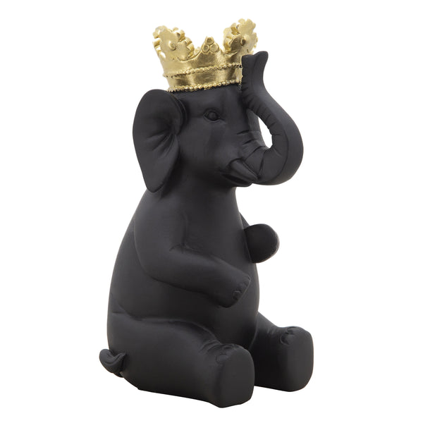 8" Elephant W/ Crown Figurine, Black/gold image