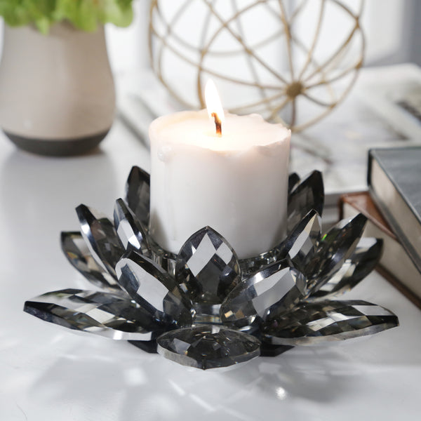 Black Crystal Lotus Votive Holder 8.25" image