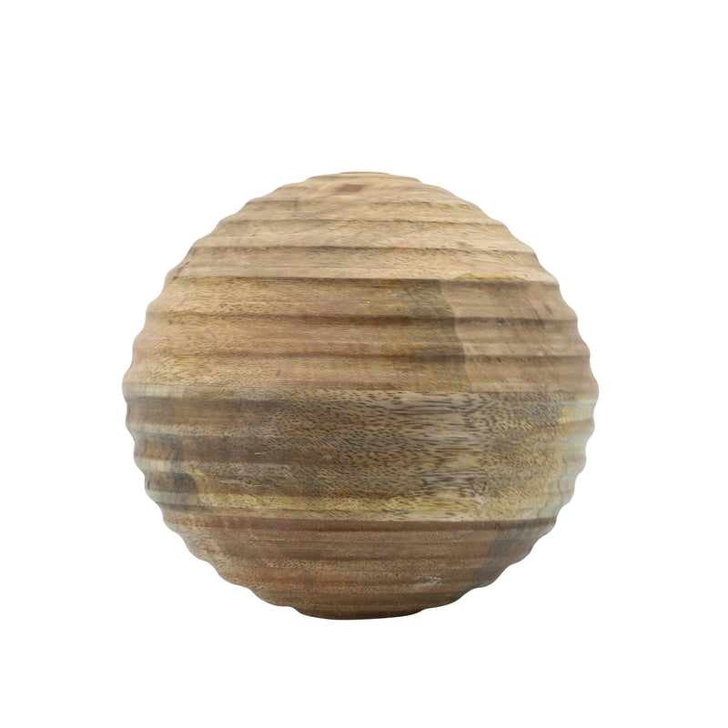 6" Wooden Orb W/ Ridges, Natural image