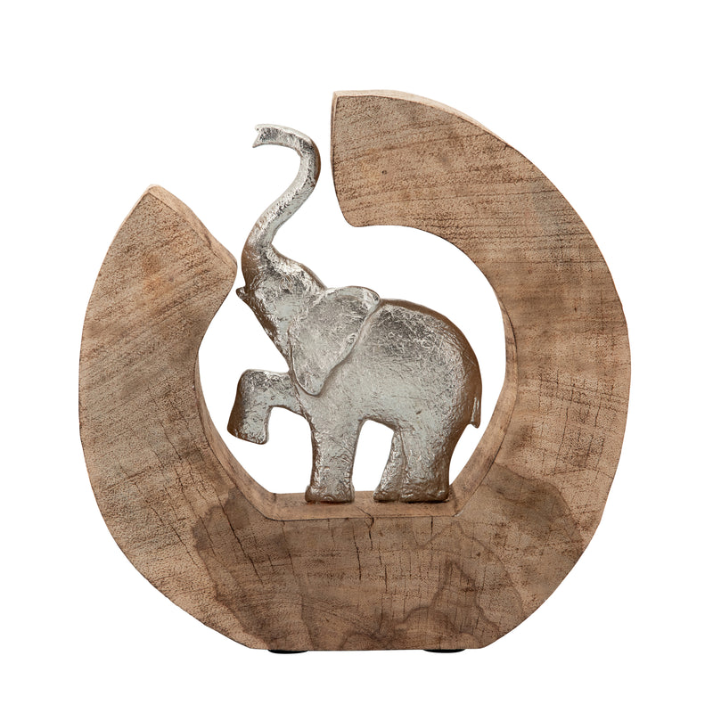 Aluminum Elephant In Mango Wood, Silver/brown image