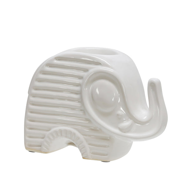 Ceramic 6" Elephant Tea Light Candle Holder, White image