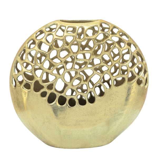 Metal 13"h Oval Cut-out Vase, Gold image