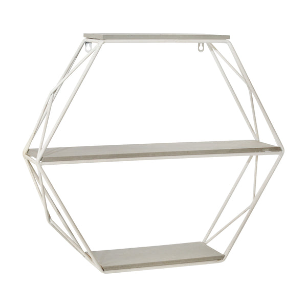 Metal/wood 3 Tier Hexagon Wall Shelf, Gray/white image