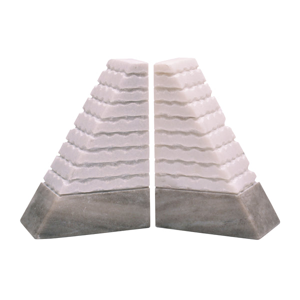 S/2 Marble 6"h Pyramid Bookends, White/onyx image