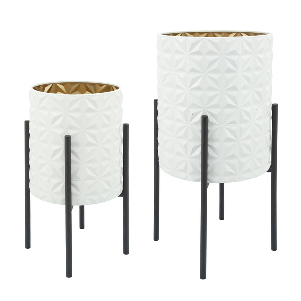 S/2 Aztec Planter On Metal Stand, Wht/gld/blk image