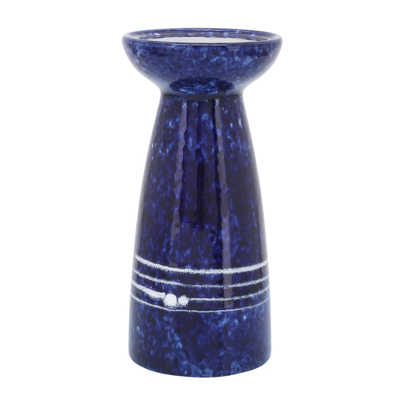 Cer, 8"h Painted Candle Holder, Blue image