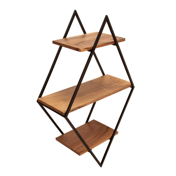 Metal/wood 30" Triangle Wall Shelf, Brown image