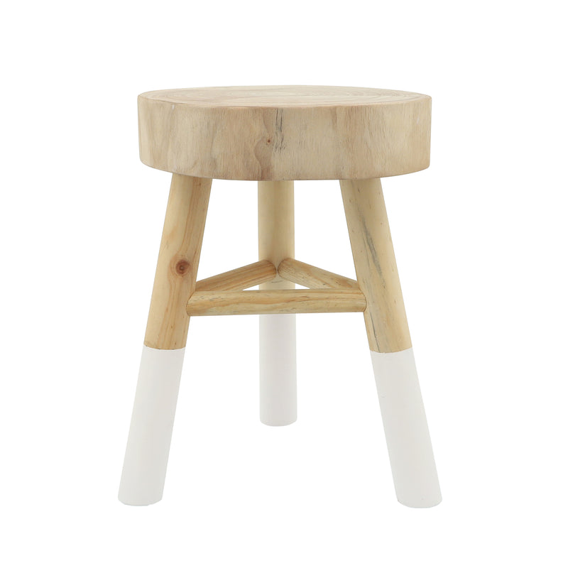 Wooden 16" Accent Stool W/ Dipped Legs, Tan/wht image