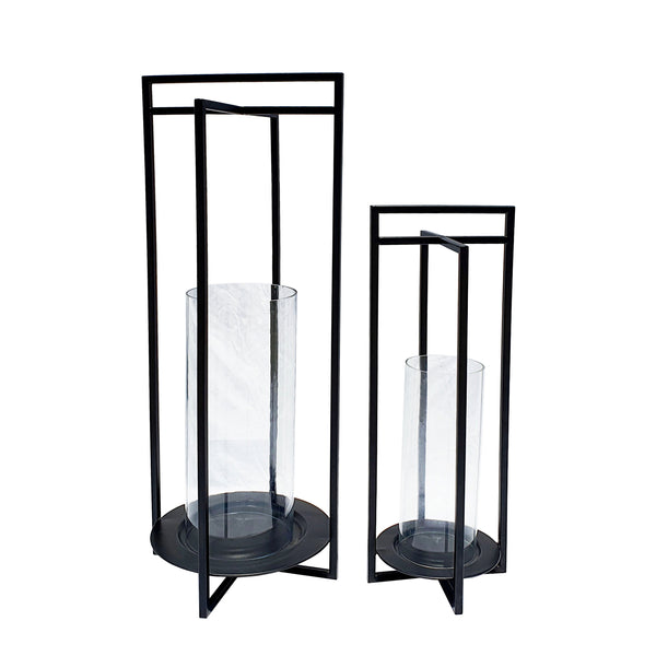 S/2 Metal Open Design Lantern, Black image